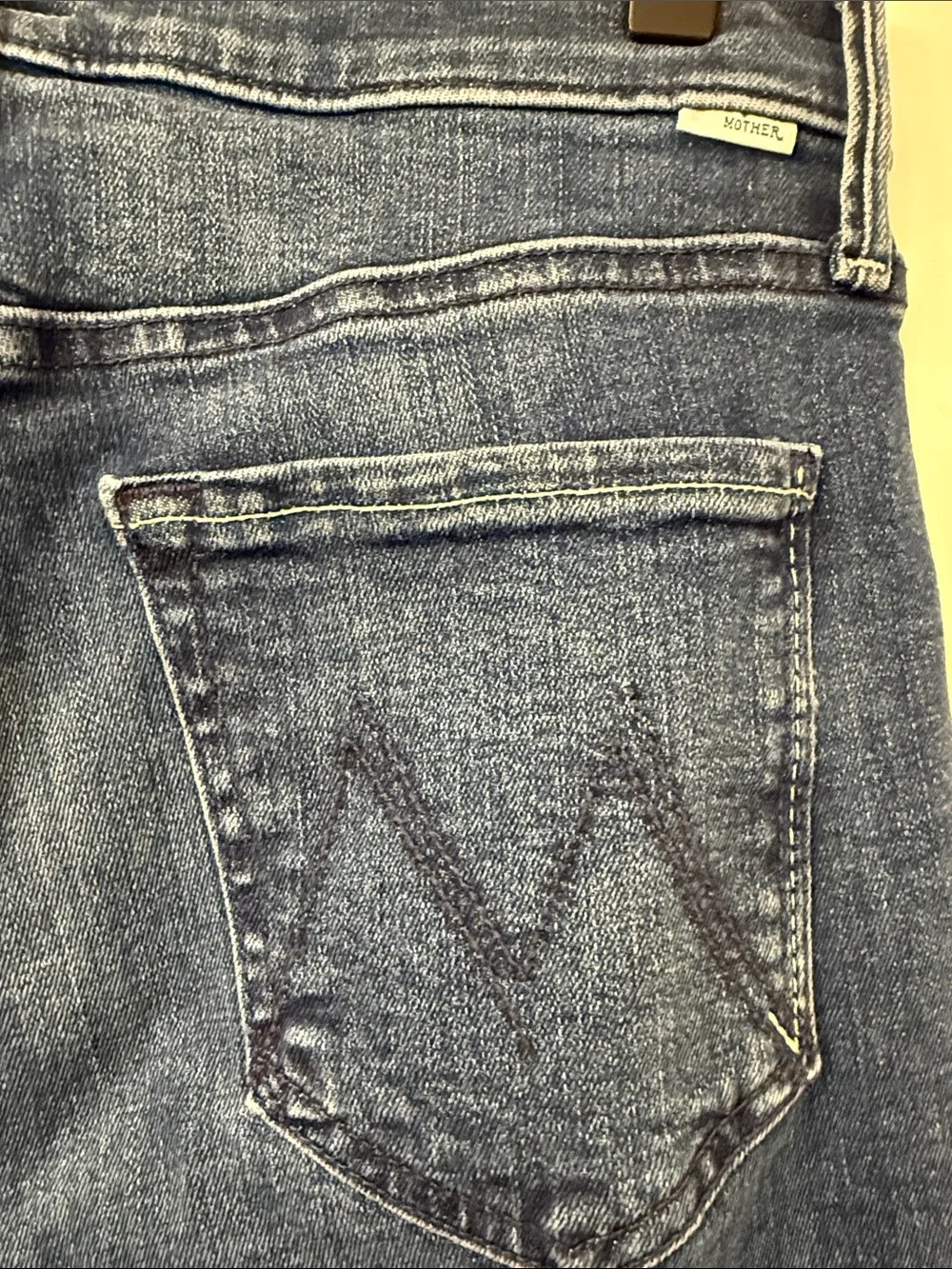 MOTHER Mid-Rise Dazzler Ankle Fray Jeans Dark Blue 27 Fancy Meeting You Here